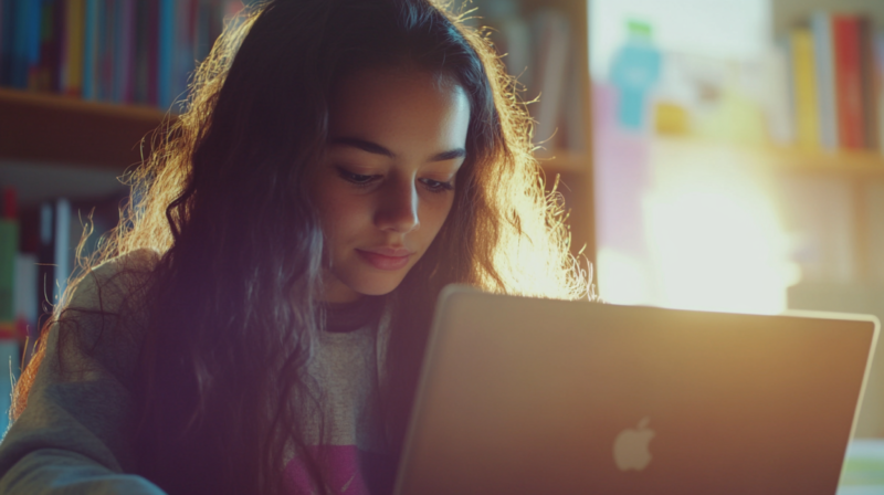 A Student Focuses on Her Laptop, Symbolizing the Shift in Education Towards Digital Learning